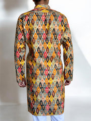 Multicolor Grid Hand Block Printed Kurta